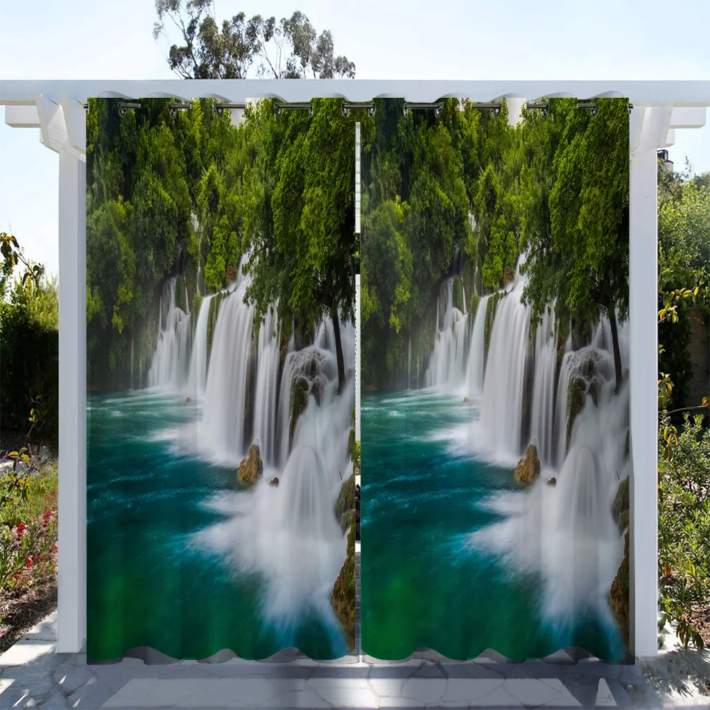 1 pc, Landscape Forest Printed Waterproof Outdoor Curtains for SunProtection and Decoration in Living Room, Bedroom, andKitchen