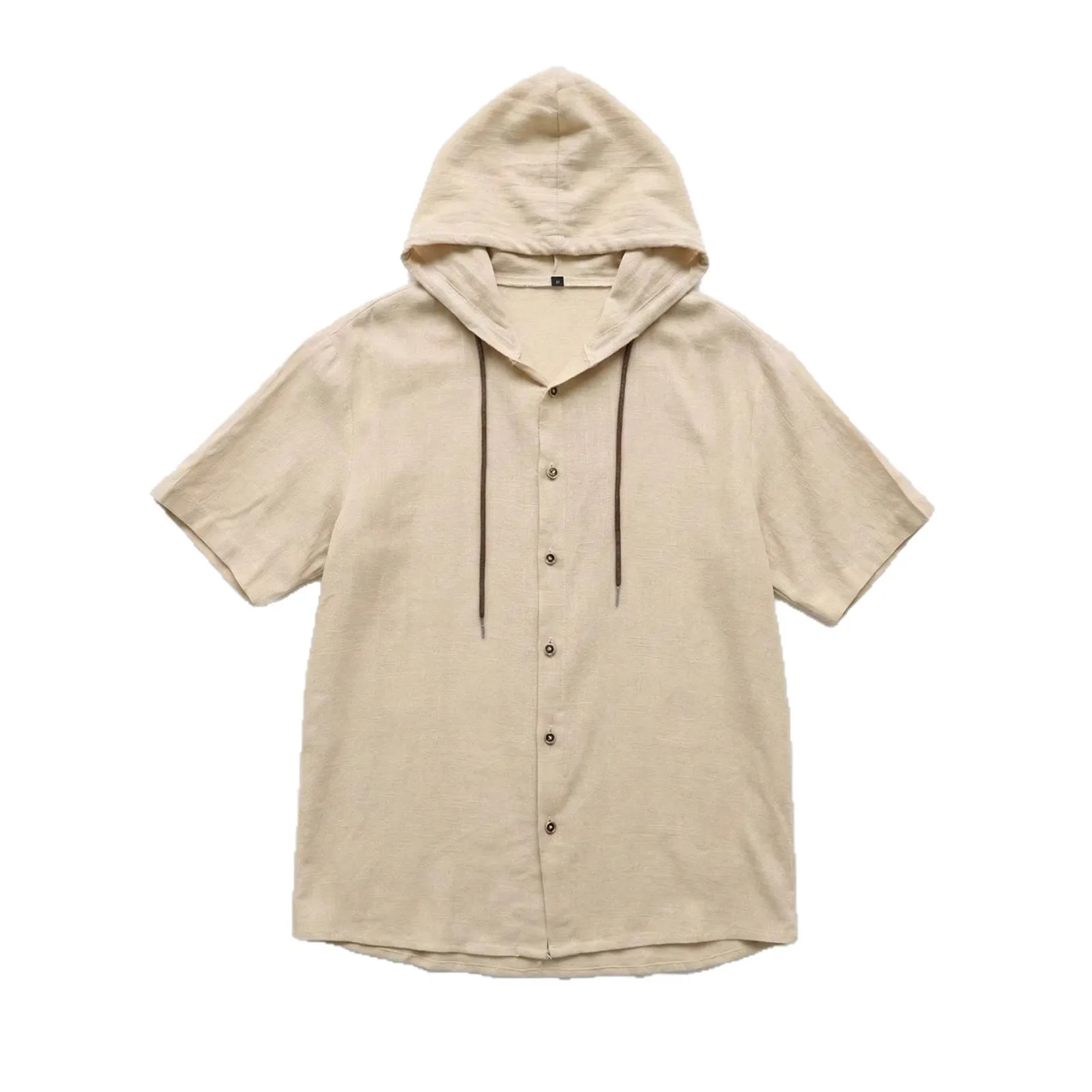 Men's Summer Casual Solid Color Versatile Fashion Shirt Hooded Short Sleeve Loose Trend