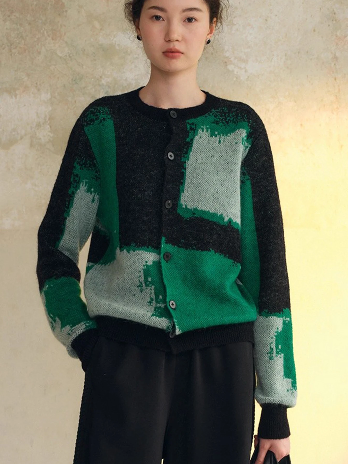 

Color Blo Long Sve Knitted Cardigan Winter Sweater Faionable Unique Design Sensation Single Button Leisure Sle Women...