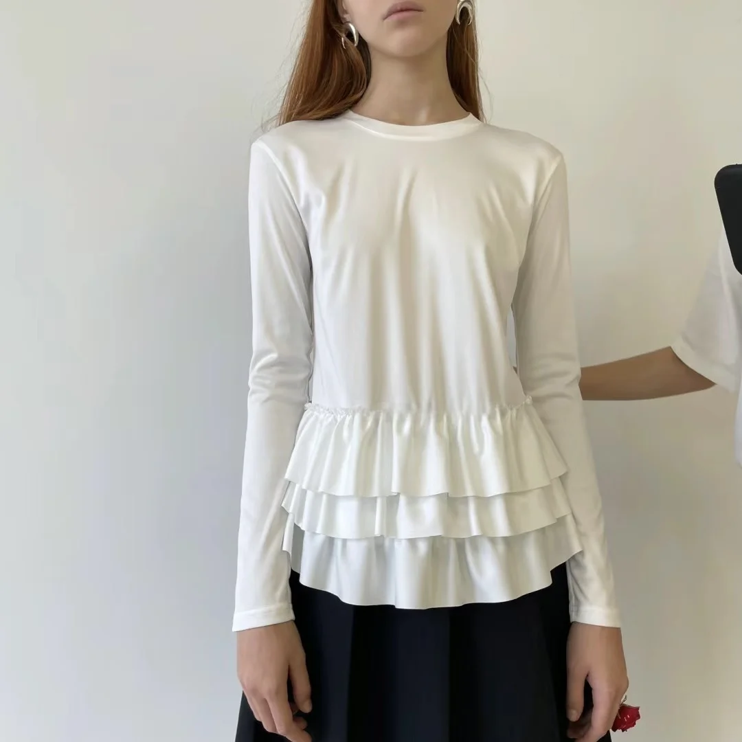 Design 2023 Spring and Autumn New Women Bottoming Shirt Top Long sleeve Loose White Mid-Length Slimming Soft T-shirt