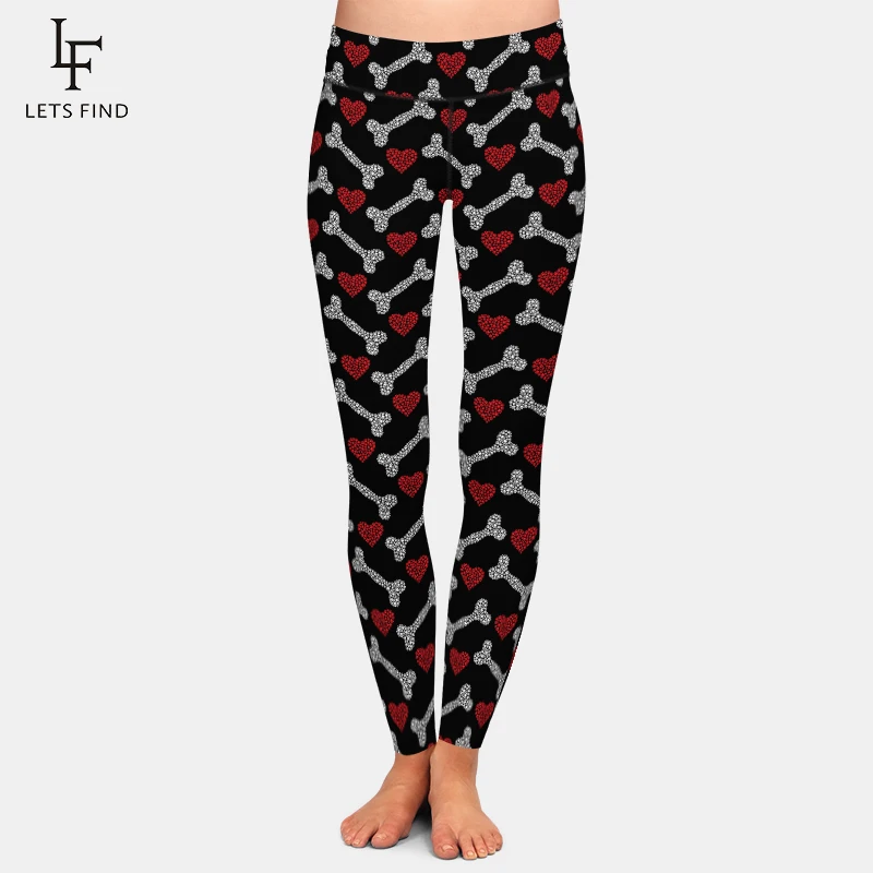 LETSFIND-mallas deportivas de cintura alta para mujer, Leggings de entrenamiento con estampado de huesos y corazones