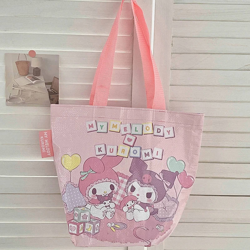 Sanrio hello kitty sacola de compras dobrável minha melodia kuromi cinnamoroll bolsa de ombro sacola ecológica reutilizável