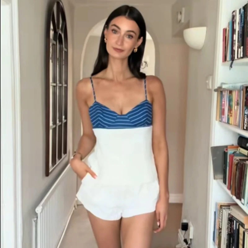 HXAO Bow Stripe Women's Skirt Short Sets Patchwork Slip Corset Top Women Summer Asymmetry Mini Skirt Sets Beach 2 Piece Sets