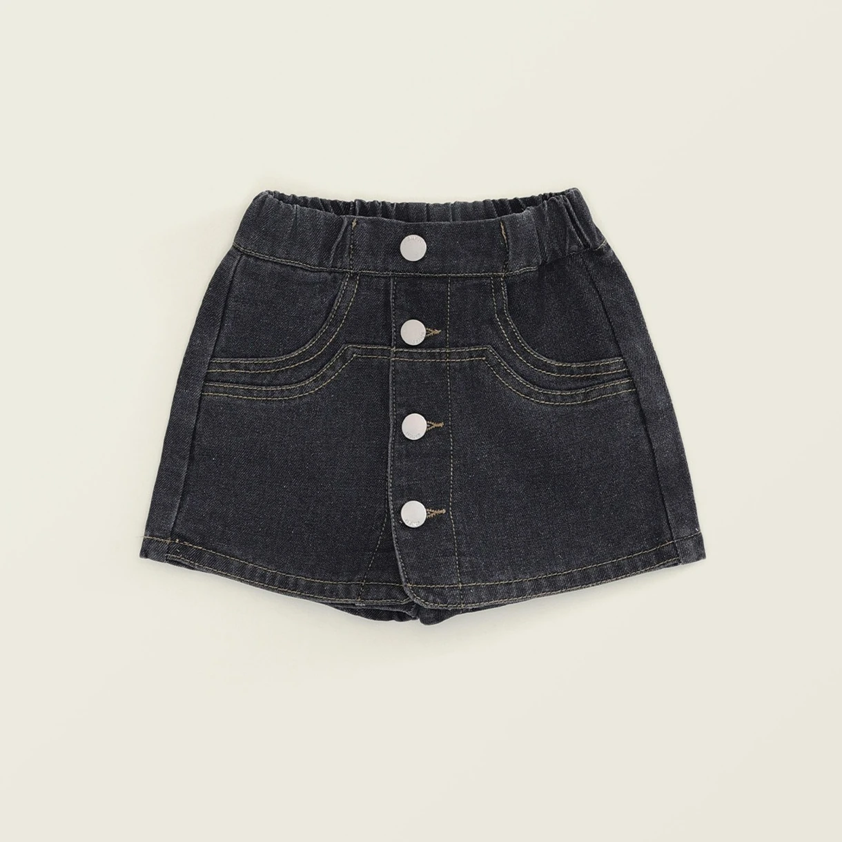 Fashion Button Design Girls' Denim Shorts 2026 Summer New Item Children's Korean Version Washed Cotton Skirt Pants