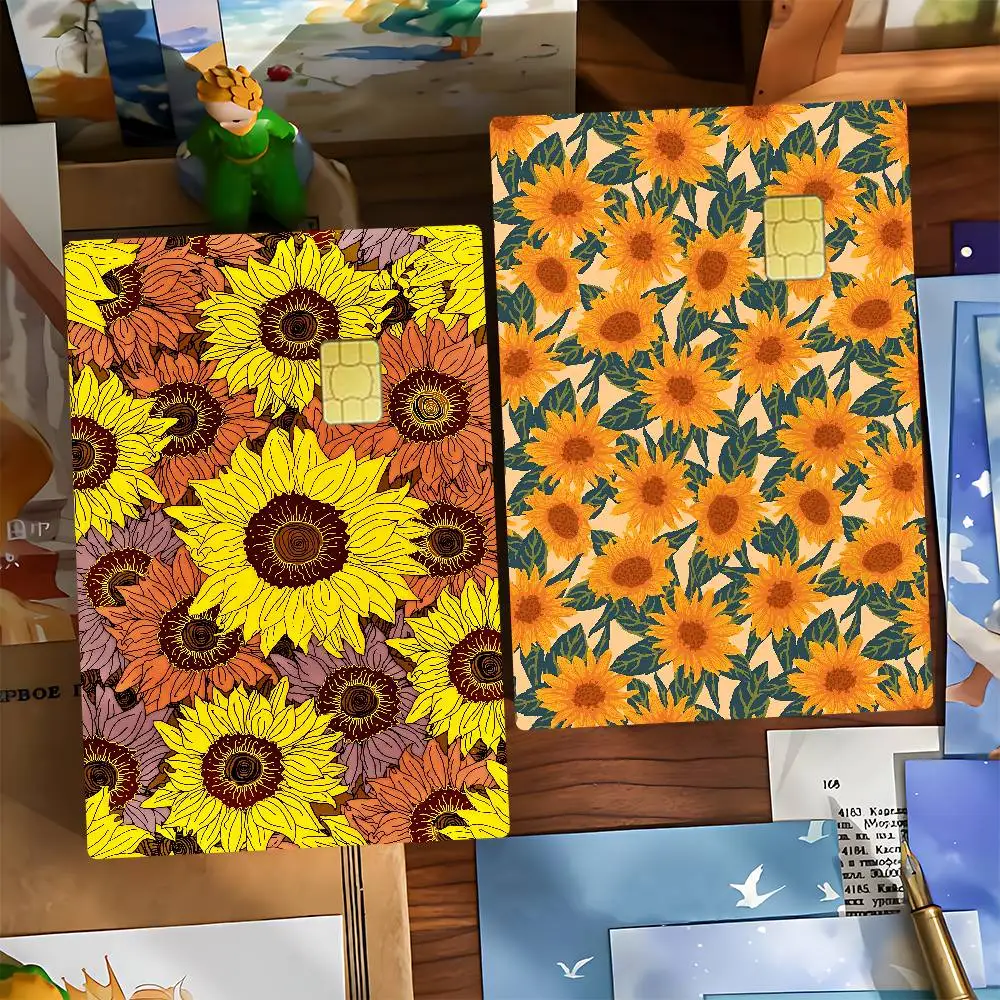 

Sunflower Cartoon Pattern Anmie Sticker Film Skin Cover For Credit Card Debit Bank Card Front