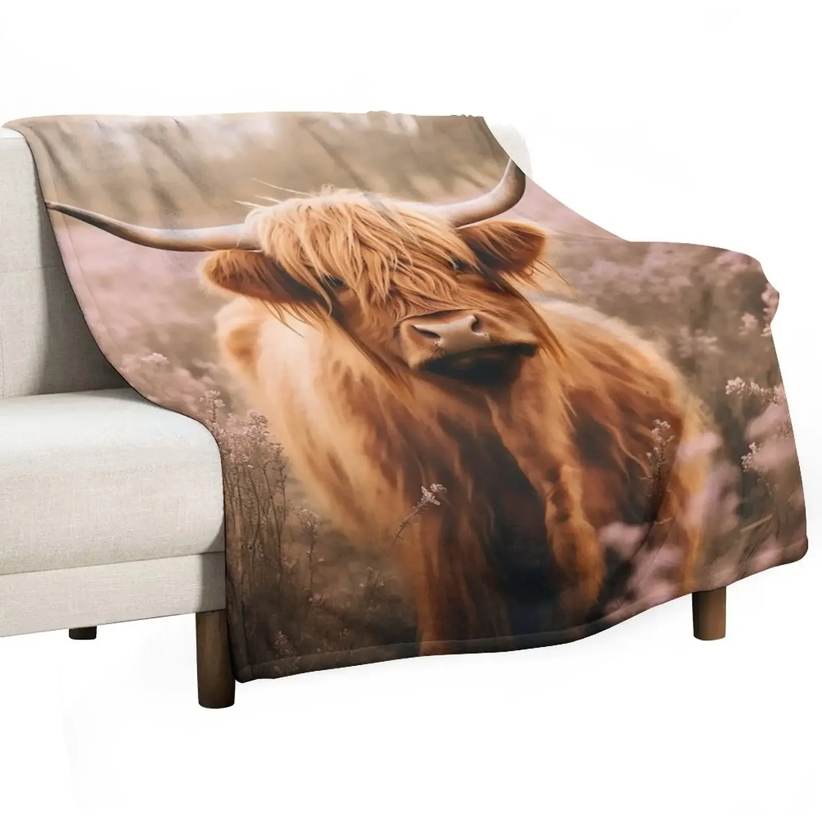 Rustic Boho Highland Cow Tote Bag by NoarusRainbowLand - Cute Country Style Throw Blanket Single Sofa Throw warm winter Blankets