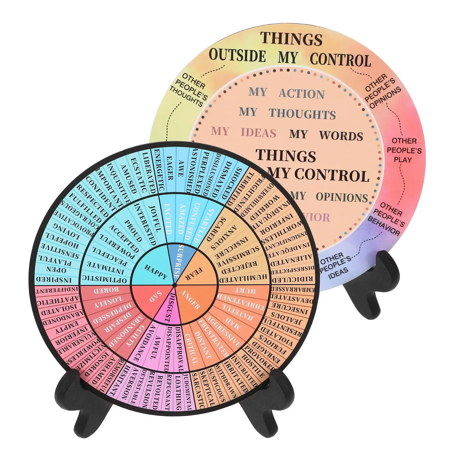 

2 Pcs Emotion Chart Table Decorations Feeling Wheel Wood nament Desktop Office Decor Vibrant Colors Stylish Design