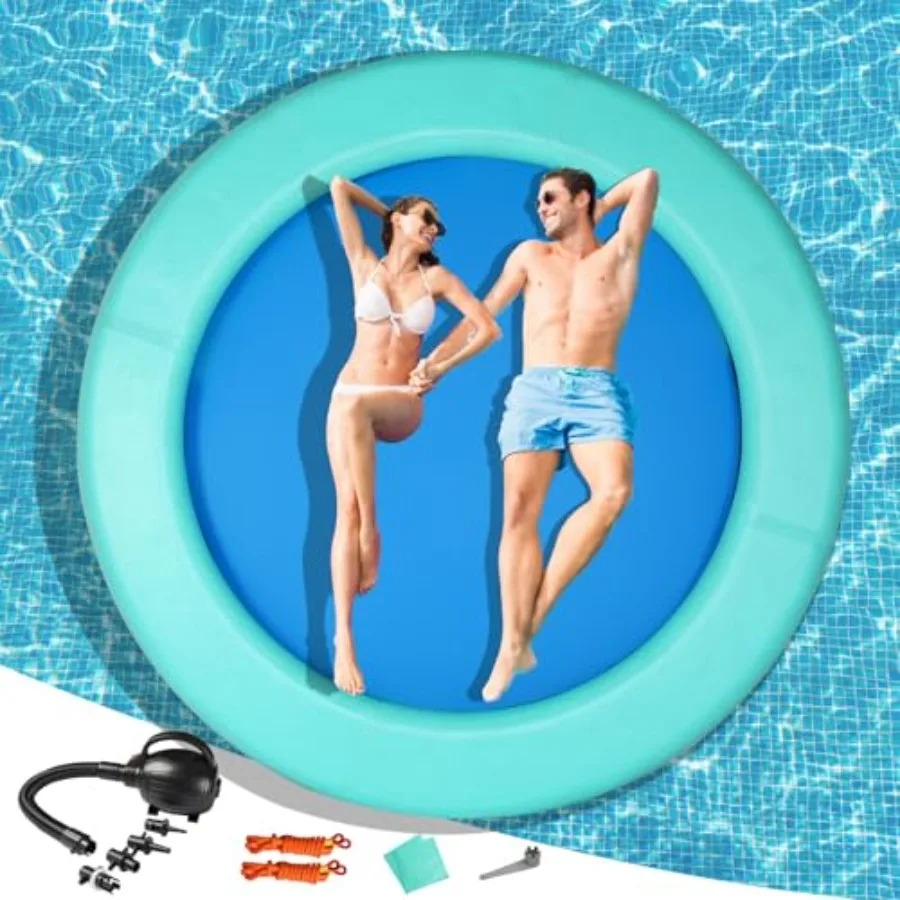Inflatable Floating Dock for pool and lake use, heavy-duty PVC material, gray color, extra-stable air platform with integrated