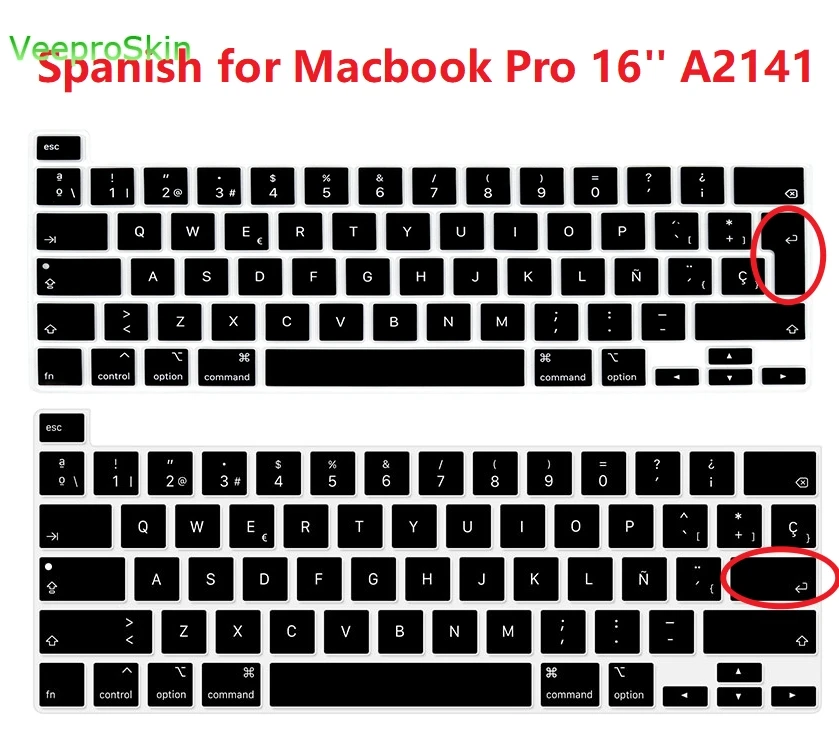 

Силиконовый чехол для клавиатуры на испанском языке для 16-дюймового MacBook Pro с Touch Bar и Touch ID, выпуск 2019 года (модель: A2141) 16 дюймов