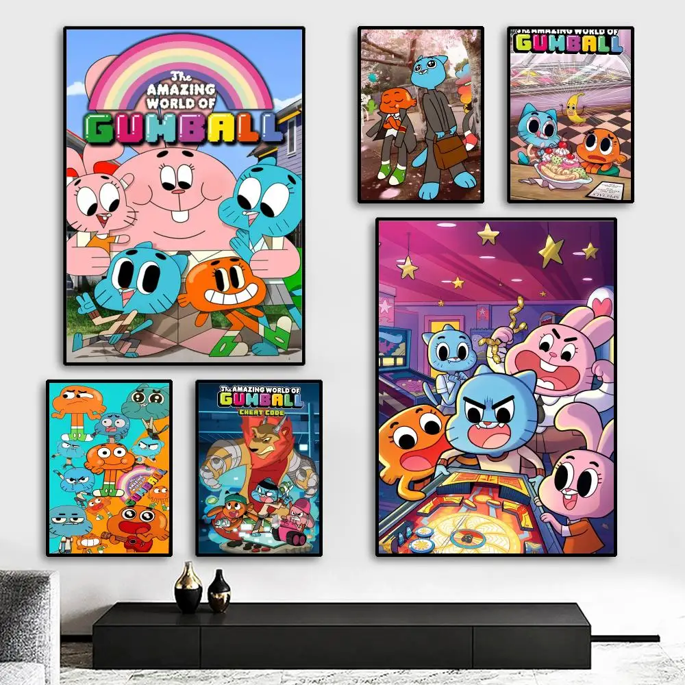 Poster „The Amazing World of Gumball“, HD-Kunstposter, selbstklebende Wanddekoration, wasserfest, für Zuhause, Wohnzimmer, Schlafzimmer, Bar, ästhetische Dekoration