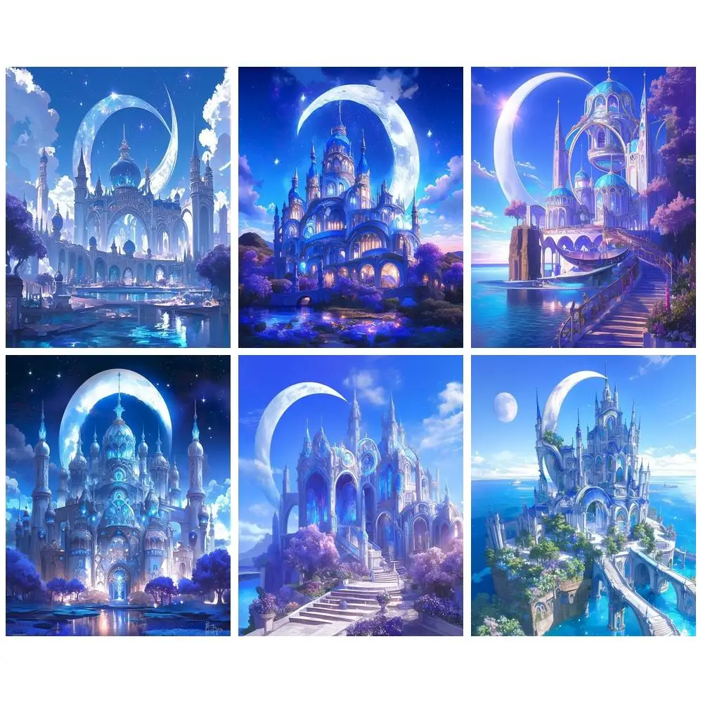 

PhotoCustom Painting By Numbers For Adults Castle Landscape With Frame Handpainted Diy Gift Paint With Numbers For Home Decors