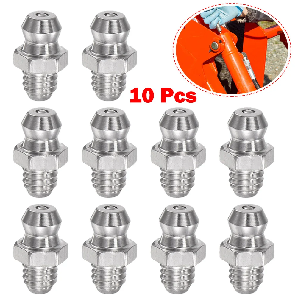 10pcs Straight Hydraulic Grease Fitting M6 Thread Grease Nozzle Connection 201 Stainless Steel Grease Nipples Tool Accessor