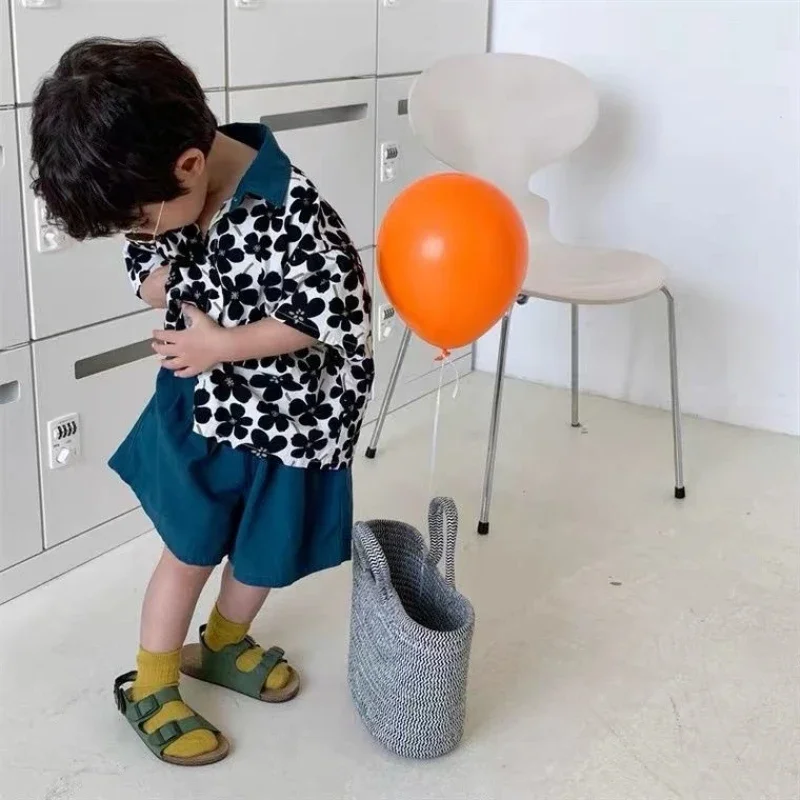 Conjunto De camisa De flores para niños, pantalones cortos Retro De manga corta para bebés, conjunto De dos piezas, Ropa para niñas, Ropa para niños, Ropa De Niña