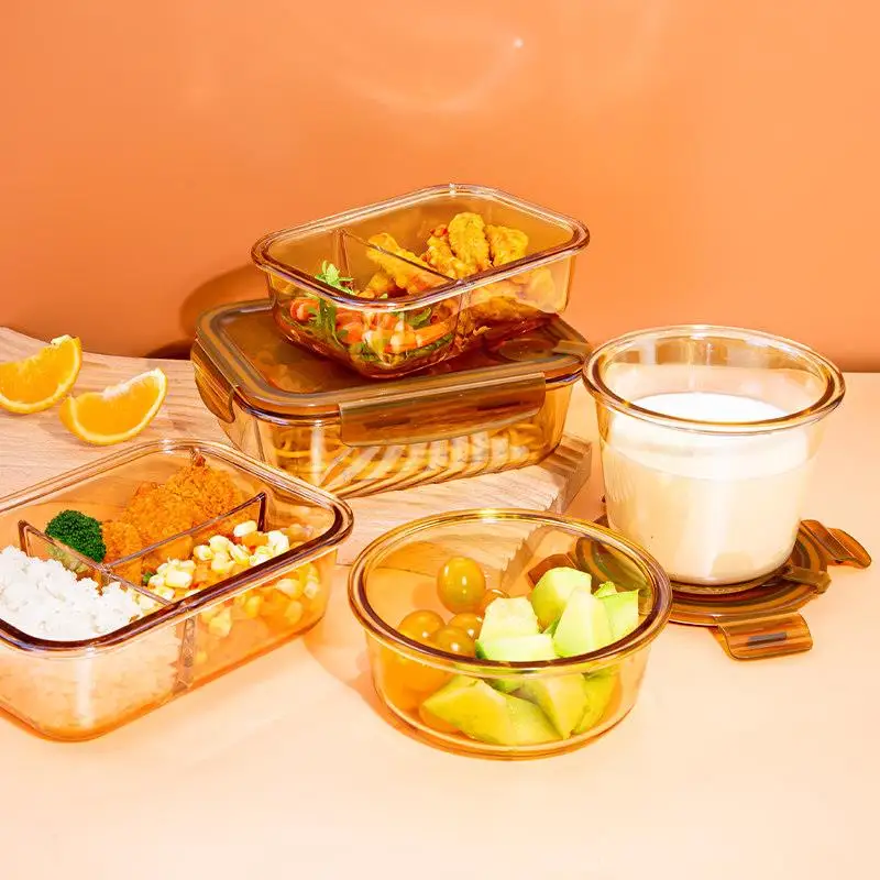 round Glass Microwave Safe Lunch Box Food Grade Preservation Box for Office Workers Bento Box Soup Bowl Fruit Preservation Co... view 4