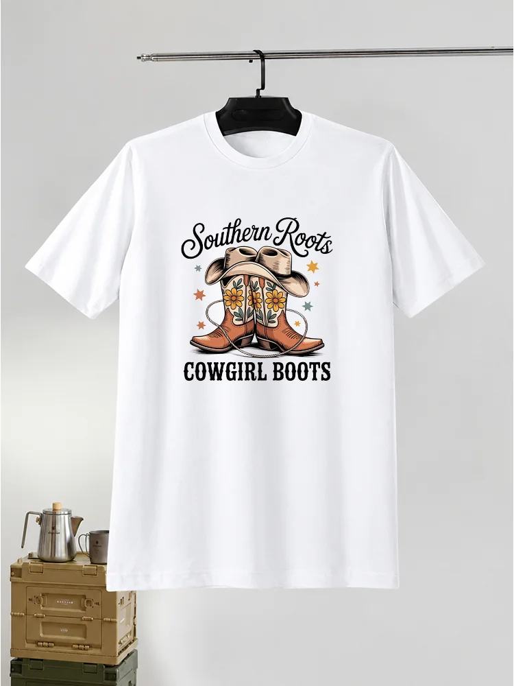 Vintage Cowboy Boot & Floral Graphic T-Shirt – Trendy Tee, Men's Gift, Casual Wear, 100% Cotton