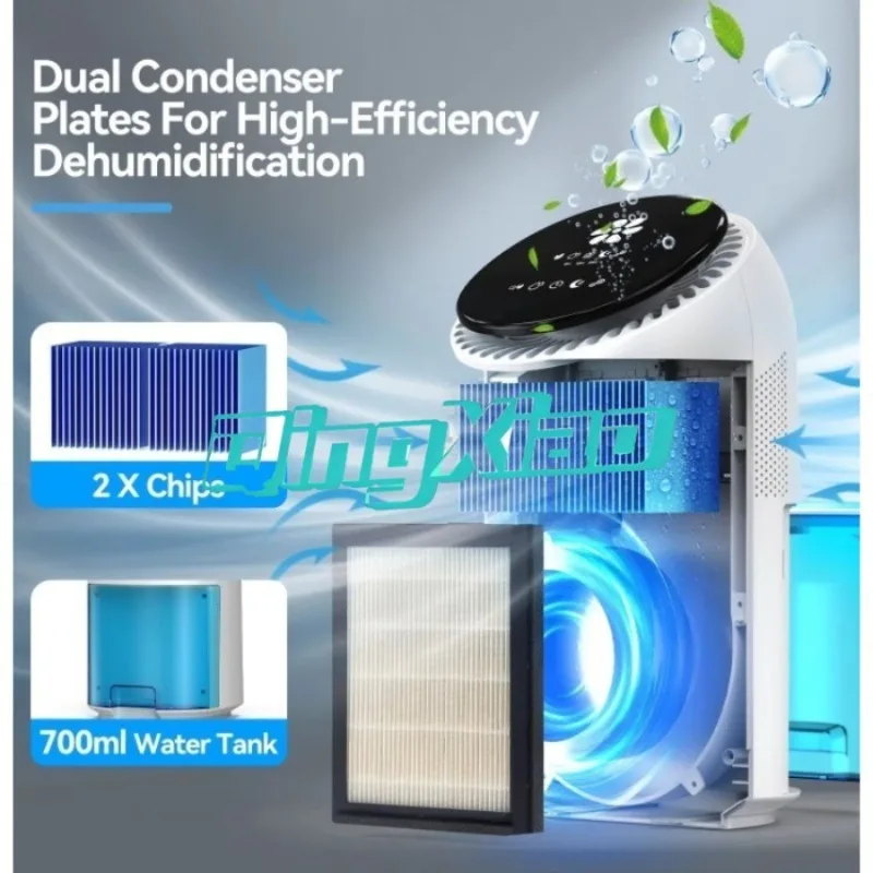 Desktop 2 In 1 Air Purifier Dehumidifier For Home Bedroom Basement Negative Ion Formaldehyde Bacteria Removal Low Noise view 2