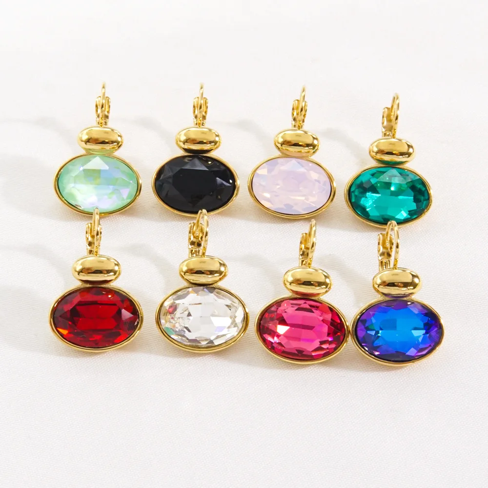 

V. Stainless Steel Colorful 8Style Zircon Elliptical Earrings Buckle for Women Earrings Metal Fashion Jewelry ﻿