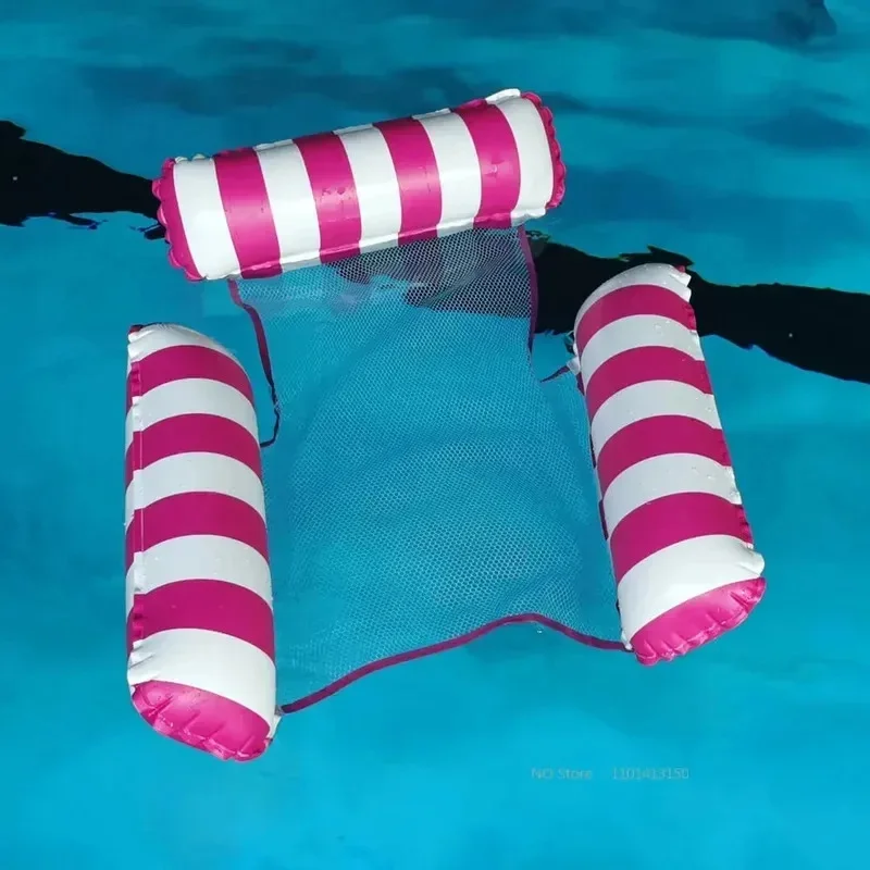 Adult Inflatable Striped Water Floating Bed Foldable Backrest Reclining Chair Single Hammock Swimming Pool Float Lounge Mat Summ view 6