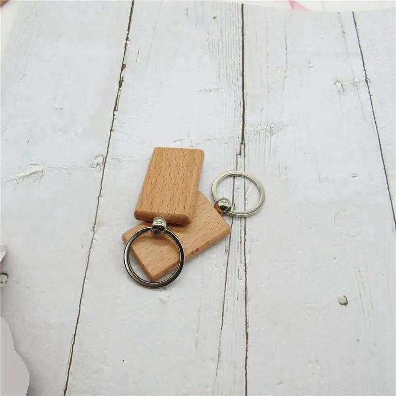 GTBL 48 Pcs Blank Wooden Key Chain Rectangle Key Chain Tags Wood Keychains Key Ring For DIY Craft