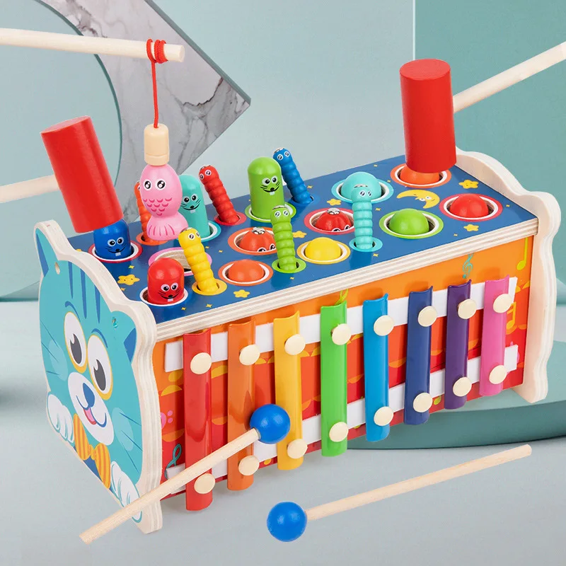 Whack-a-Mole Musik Lernspielzeug zum Angeln Multifunktionsspiele Interaktives Training Kinderspielzeug Puzzle Angelspiel 6 IN 1