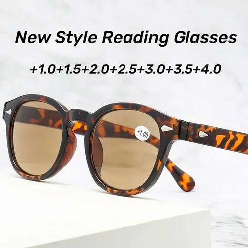 Imagen 2 del producto Gafas de lectura Unisex con lentes de té gris para hombre y mujer, nuevas gafas de sol a la moda con más dioptrías, presbicia clásica Vintage + 1,0 + 1,5 + 4,0