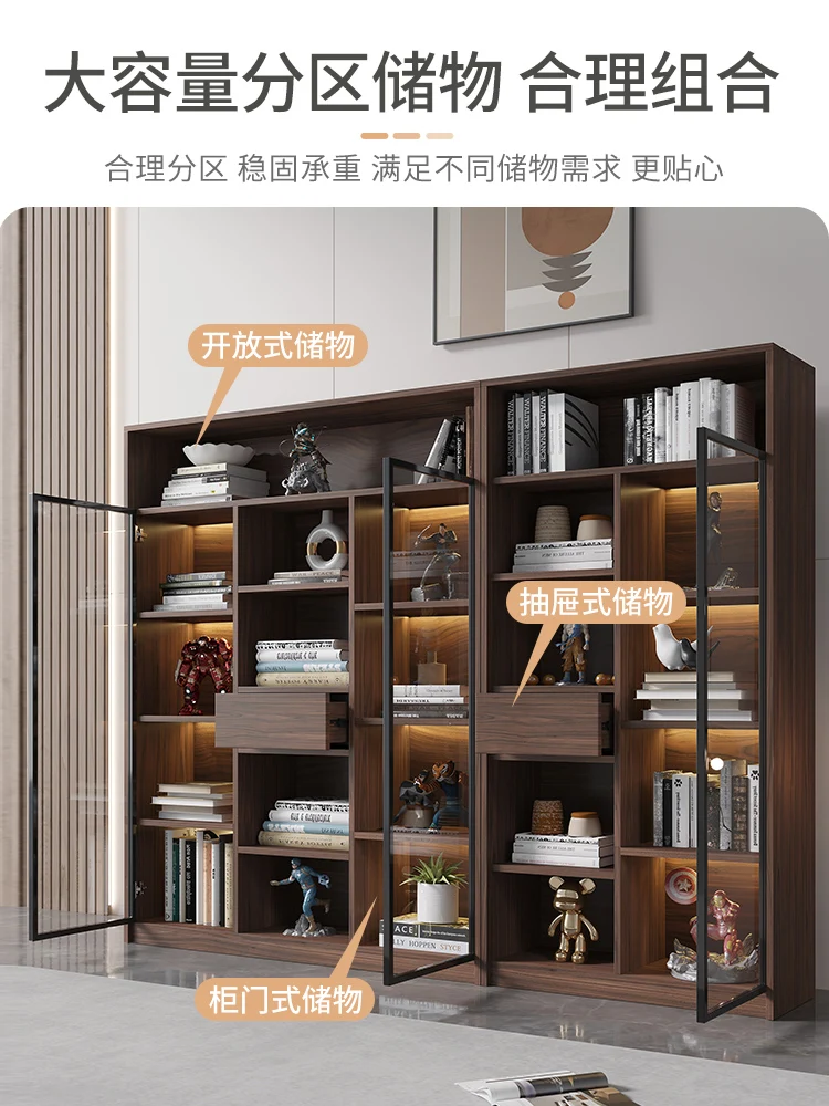 Modern minimalist integrated whole wall light luxury display cabinet with glass door,bookshelf, living room cabinet against wall