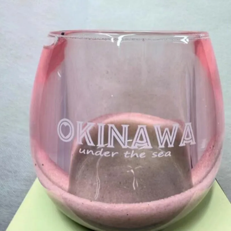 Pink Gradient Glass Cup, Quicksand Okinawa Under The Sea, Drinking Water Mug Home Decor, Souvenir Gift Japanese Style Ornament