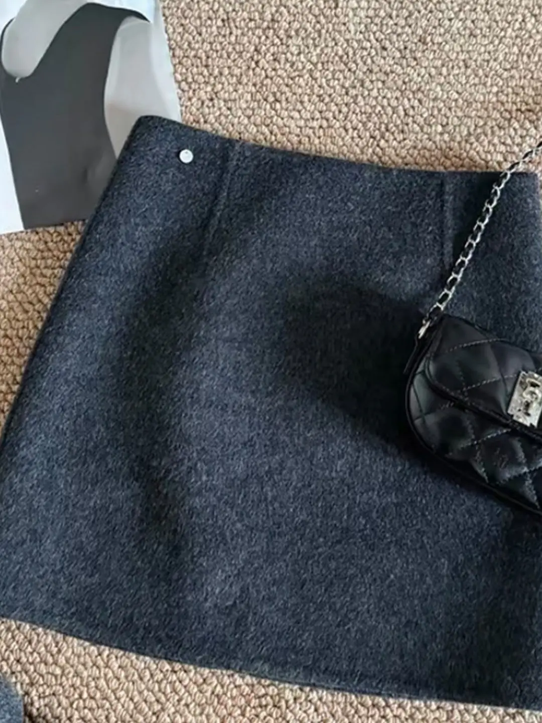 

Корейская утепленная шерстяная юбка женская осенне-зимняя с высокой талией А-силуэта для прогулок по городу, из полиэфирного волокна, на молнии