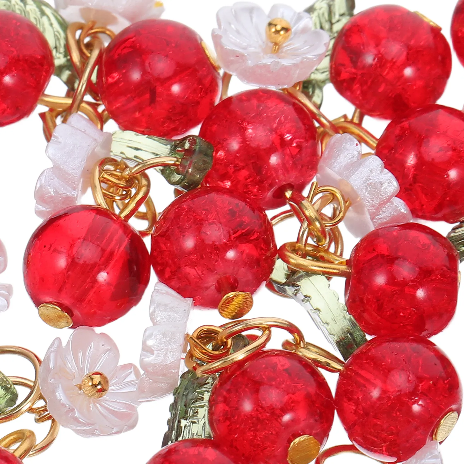 20Pcs Glass Cherry Leaf Pendants Realistic Fruit Charms for DIY Jewelry Necklace Bracelet Keychain Craft Accessories