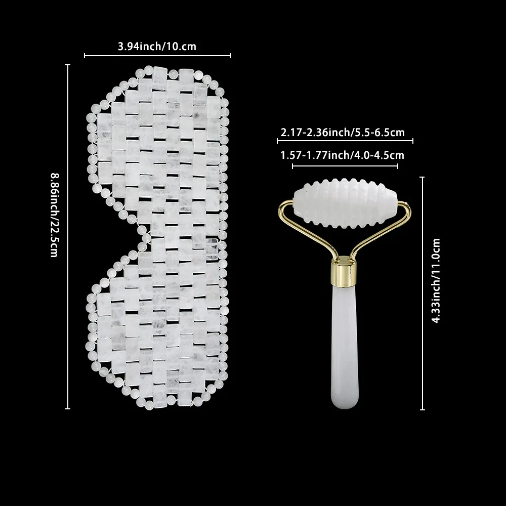 Natural White Jade Facial Beauty Tool Set Jade Eye Mask Massage Roller Scraping Wrinkle Reducing and Relaxation Massage Tools