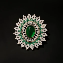SHMIK Women Men Fashion High-end Exqusiite Round Emerald Rhinestone Brooch Badges Elegant Party Banquet Crystal Accessories