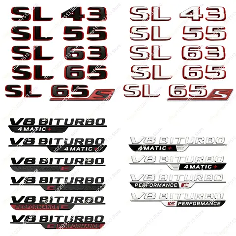 3D 레터 크롬 블랙 레드 숫자 SL43 SL55 SL63 SL63s V8 비터보 4AMTIC+ EPERFORMANCE 엠블럼 R232 시리즈 자동차 트렁크 스티커
