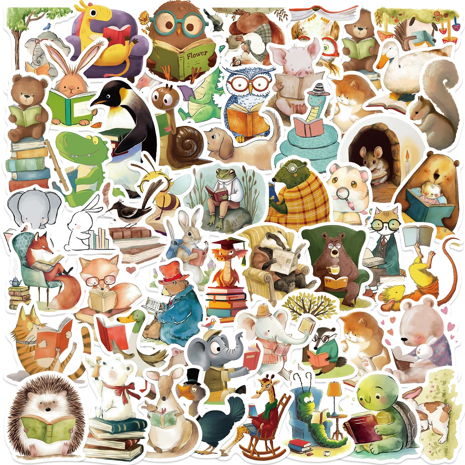 50PCS Animal Bookish Reading Sticker For Scrapbooking Korean Stationery School Supplies Aesthetic Children's Decoration