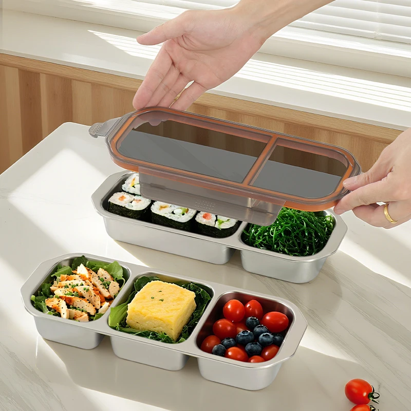 3pcs 304 stainless steel food preservation box - BPA free, leak proof, reusable and stackable, easy to clean, modern design
