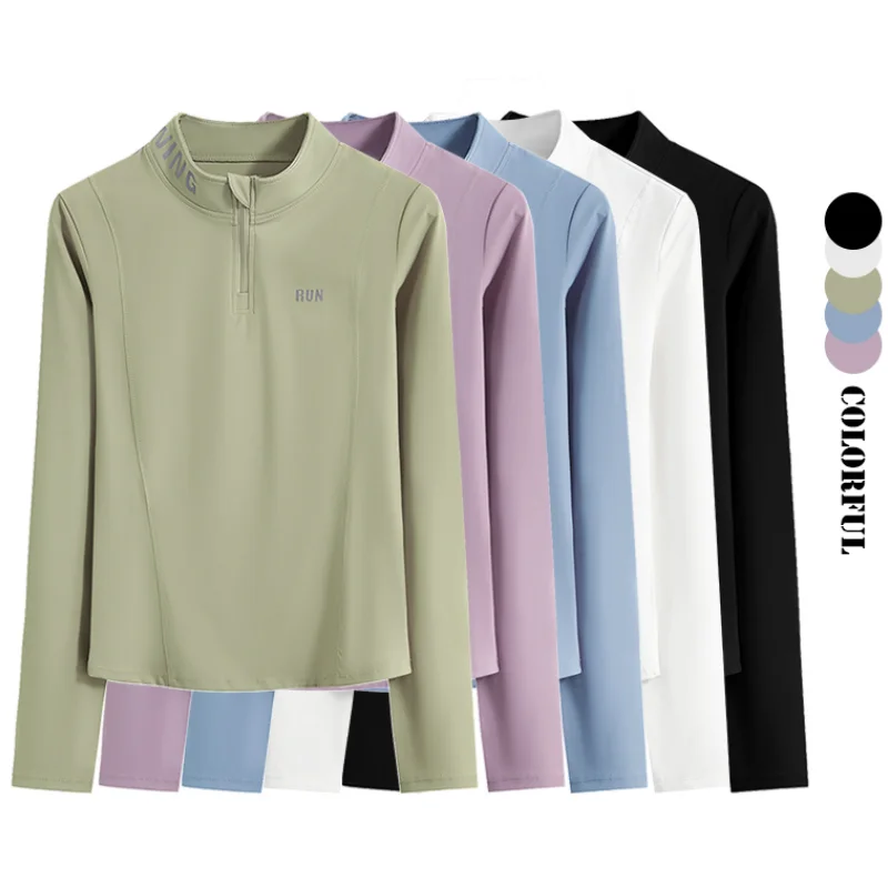 DRUR Women Lightweight Yoga Tops Long Sleeve Quick Dry Running Fitness Jacket Stand Collar Outdoor Sports Half Zipper Cardigan