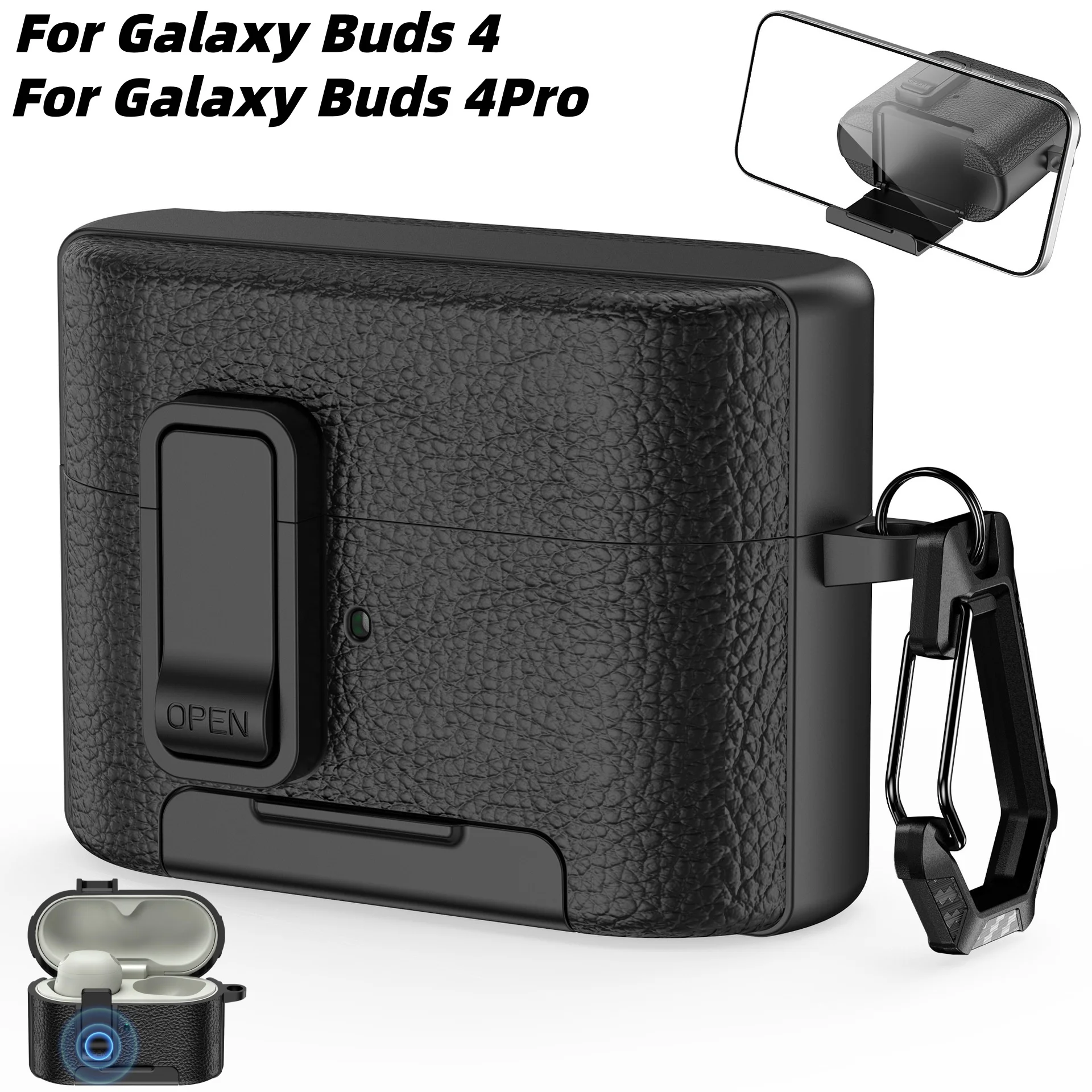 For Sony WF-1000XM6 Case with Phone Stand & Secure Lock Buckle Leather Texture Protective Case with Keychain For Sony WF-1000XM6
