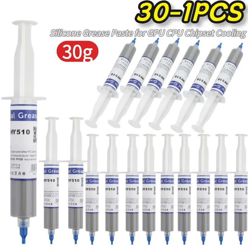

30-1PCS 30g HY510 Thermal Conductive Compound Silicone Grease Paste for GPU CPU Chipset Cooling Grey