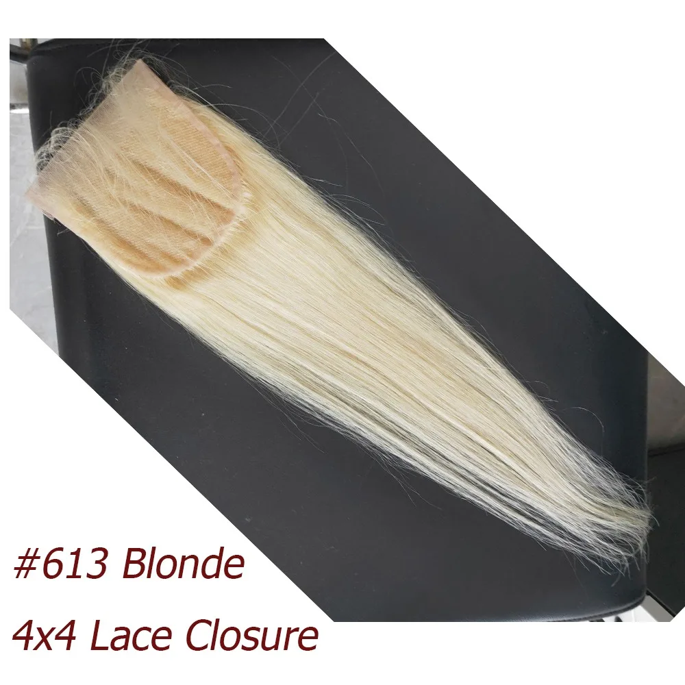 Perruque Lace Closure Body Wave Brésilienne Naturelle Remy, Cheveux Lisses, Blond 613, 4x4, 13x4, Pre-Plucked