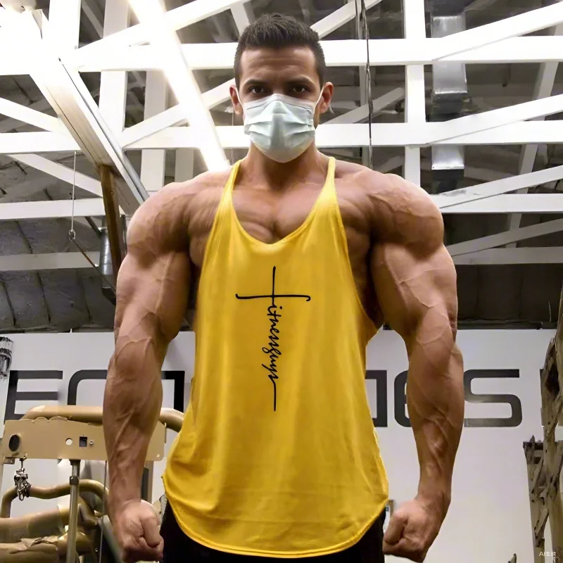 Fitnessguys Gym Clothing Bodybuilding Stringer Tank Tops Mens Cotton Sleeveless Shirt Fitness Vest Sportswear Workout Tanktop