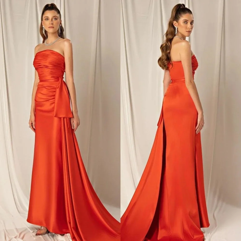 

Индивидуальные модные высококачественные ретро плиссированные длинные платья трапециевидной формы без бретелек, платья для выпускного вечера, элегантные изысканные подходящие классические современные платья