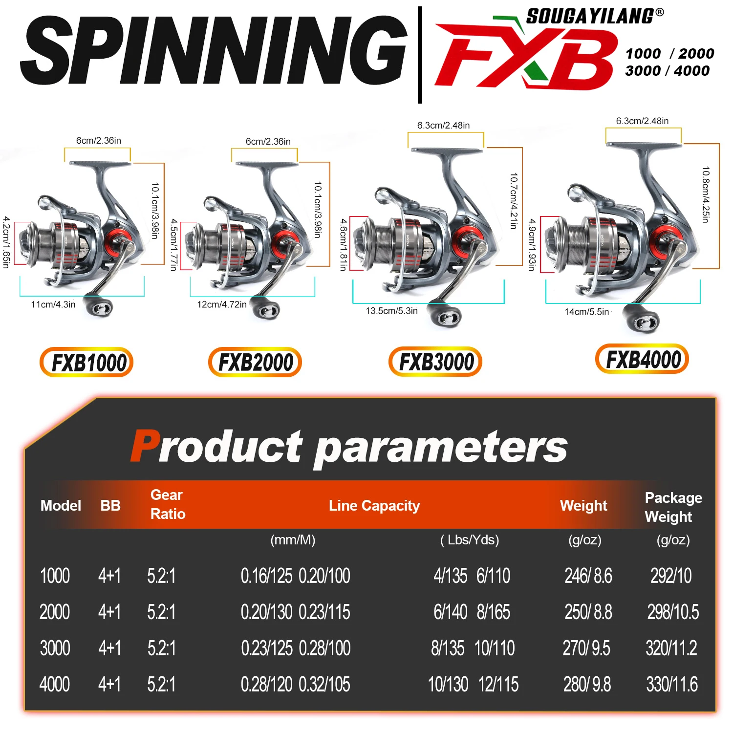 Carrete spinning Sougayilang 1000-4000 5.2:1 4+1BB – Agua dulce y salada - imagen 4