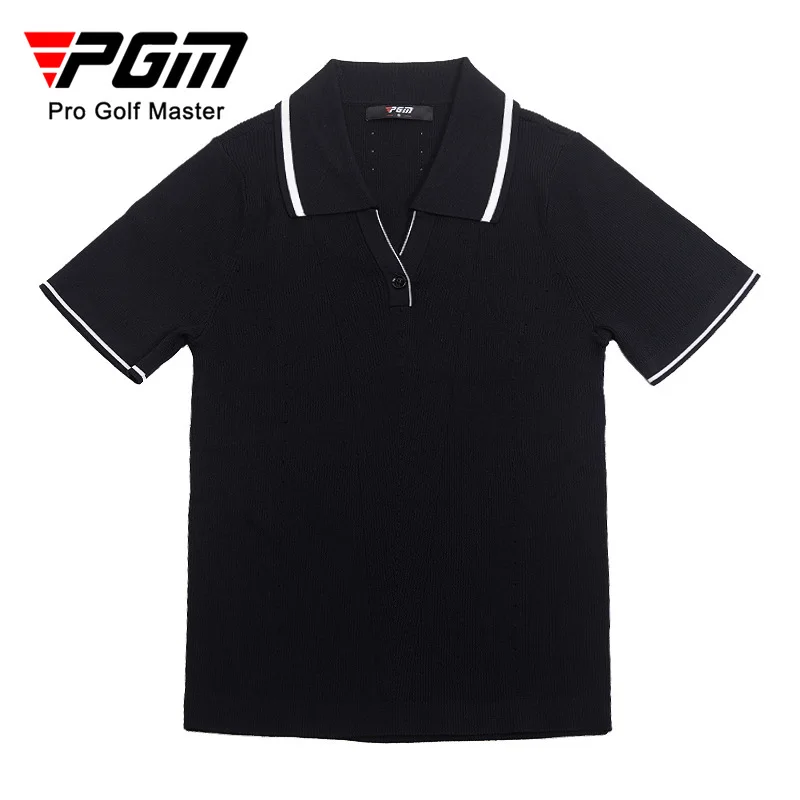 

PGM Women Golf Spring Summer Knitted V-neck Short Sleeved Polo Shirts Sports Top Clothing YF896