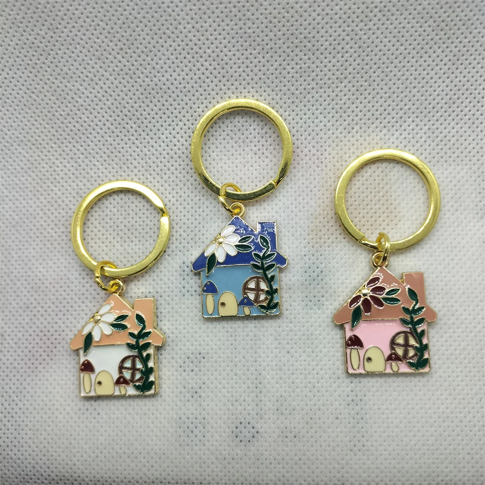 Yungqi Cartoon House Flower Keychain Cute Animal Bird Key Ring Purse Bag Backpack Car Charm Earphone Accessory Gift For Children