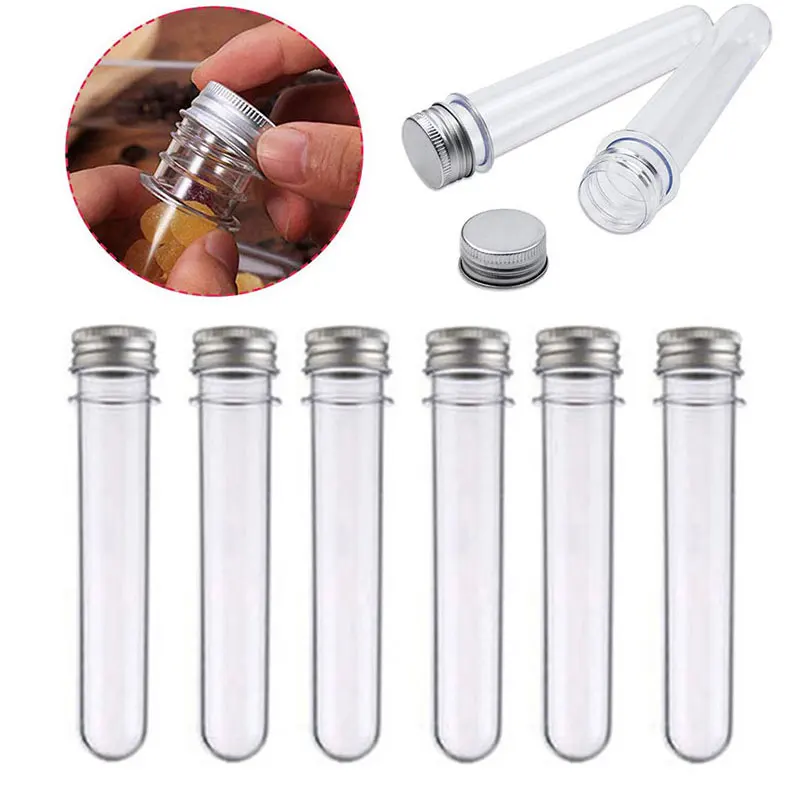 

20Pcs 140 x 25 mm Clear Test Tubes with Caps 40ml Plastic Test Tubes Plastic Sample Test Tubes for Candy Bath Salt Storage Tubes