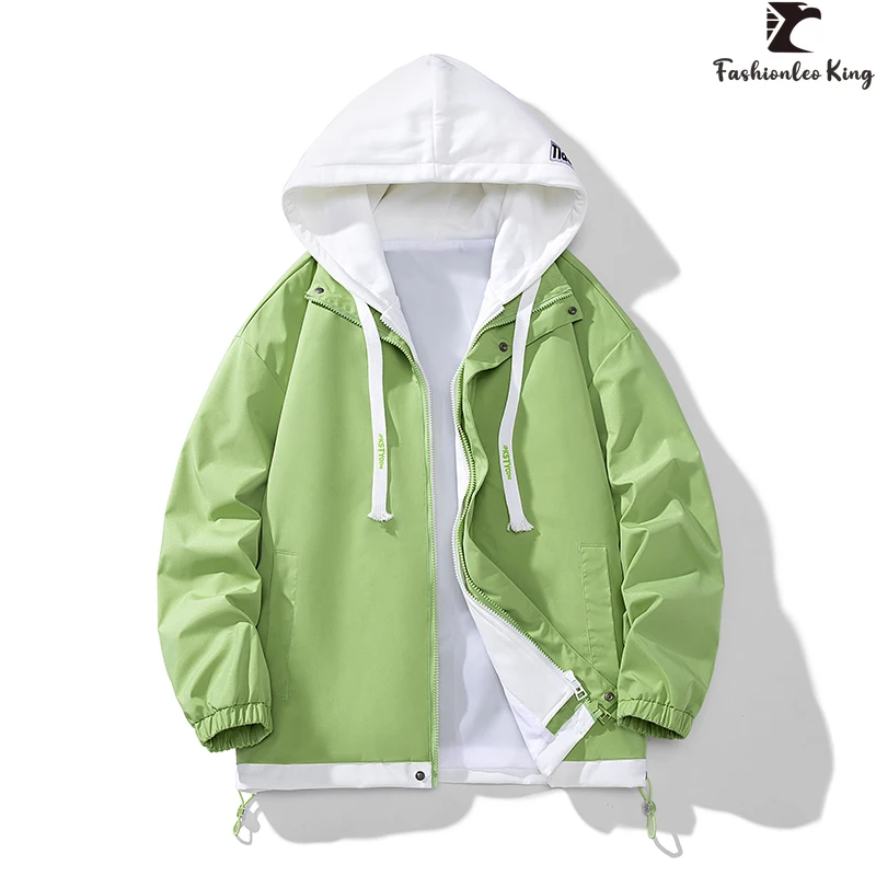 

New Korean Style Men's Women's Jacket Fake Two Piece Hoodies Patchwork Outwear Unsex Coats Hooded Clothing