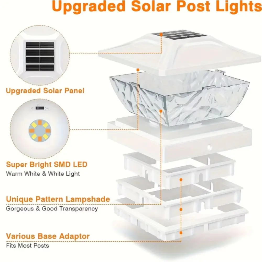 Warm White Solar Post Cap Light Waterproof Bright LED Solar LED Pillar Light Solar Powered 2 Modes Fence Post Cap Light Outdoor