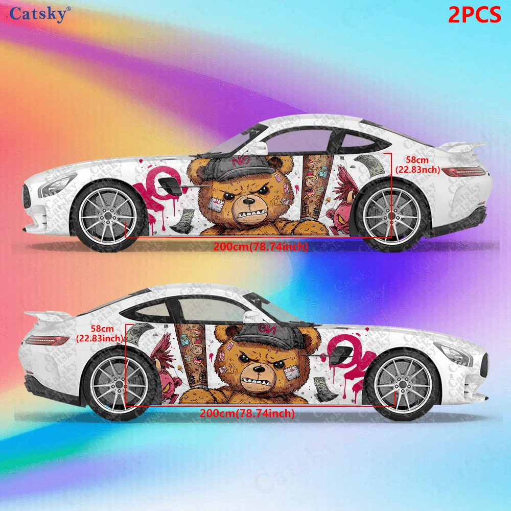 2pcs NO Teddy Cartoon Bear Car Side Decals, Self-Adhesive PVC Waterproof & Scratch-Resistant Stickers, Fashionable Decals