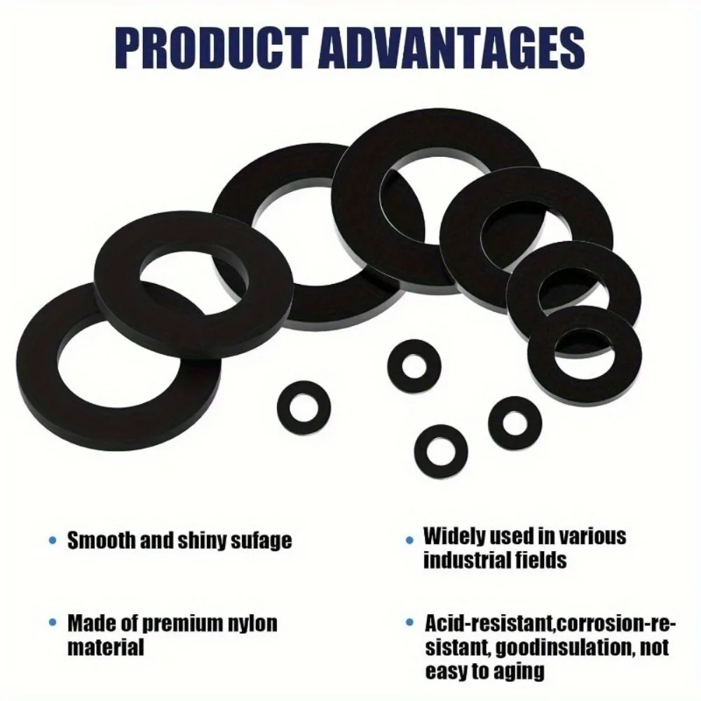 M2-M10 Nylon O Rings Flat Washer Gasket Screw Bolt Accessories Insulation Washer Multi Purpose Universal O Ring Kit 500PCS
