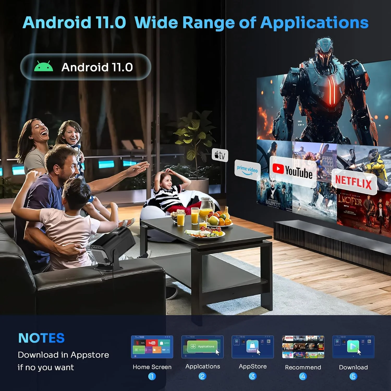 HY320 Portable Projector 4K 1080P Native 1280*720P Android11 WIFI6 BT5.0 Auto Keystone Cinema Video Beam Projector HDMI NEW