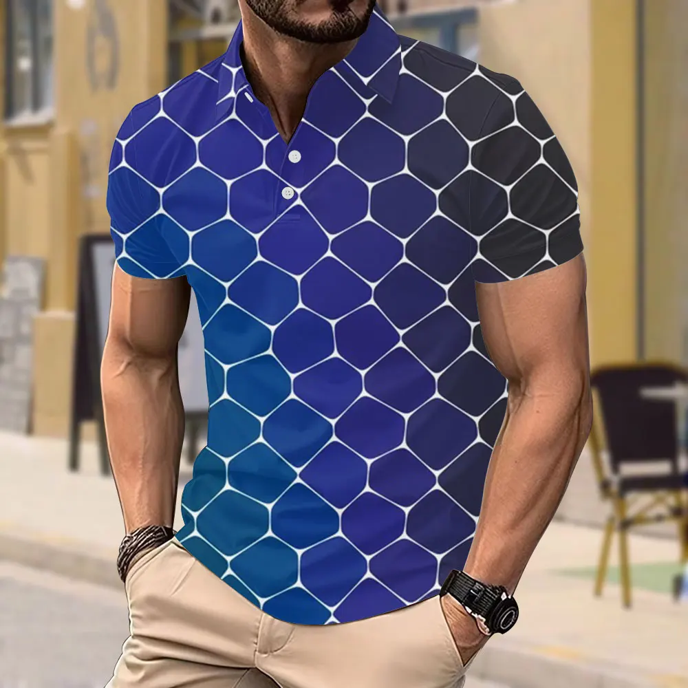 New Spring and Summer Sports Golf Shirt Colored Glass 3D Printed Short Sleeve Top Outdoor Leisure Lapel Loose Men's POLO Shirt